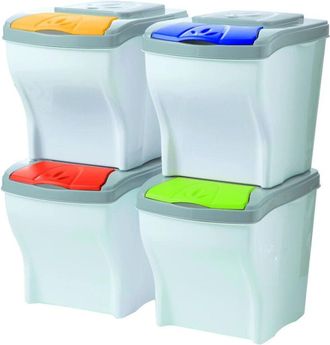 Trade Shop Trade Shop - Pattumiera Per Raccolta Differenziata 4 Colori Verticale Bidoni Spazzatura 80 Lt