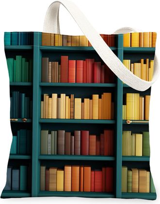 Generic Multicolor Books Canvas Tote Bags, Vintage Artistic Design Reusable Grocery Bags, Lightweight Washable Shoulder Strap, Multicolor, 13x15 Inch