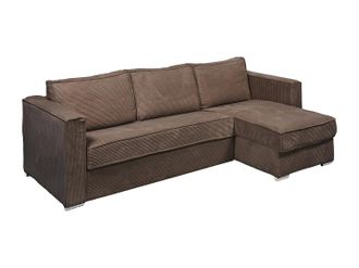 Vente-Unique Vente-unique - Divano Letto Angolare Ribalta Angolo Rever. Letto Doghe 160 Mater. 14 In Velluto A Coste Marrone - Loreto