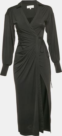L'Academie Black Jersey Draped Wrap Dress Xxs