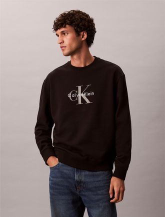 Calvin Klein Jeans Sweatshirt CALVIN KLEIN JEANS LS EU 350TERRY MONOLOGO CN SWTSH, Herren, Gr. XXL, schwarz, Sweatware, Obermaterial: 100% Baumwolle, unifarben, regular 