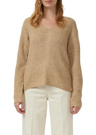 s.Oliver Strickpullover S.OLIVER, Damen, Gr. 34, camel beige melange, Strick, Obermaterial: 59% Baumwolle, 37% Polyacryl, 4% Wolle, meliert, relaxed fit normal