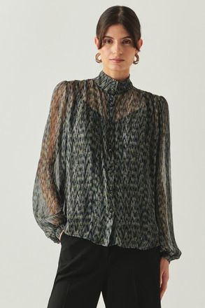 Exquise Kamiyah Mandarin Collar Blouse in Black at Nordstrom, Size Xx-Large