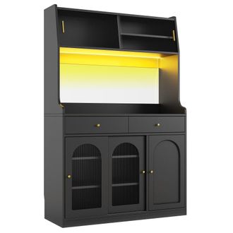 Urban Meuble Alacena de cocina negra vitrina modular con LED