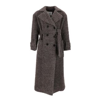 DIEGO M Double-breasted jas van mohairmix met ceintuur - Dames - Mantels - Bruin - Maat: S Mohair