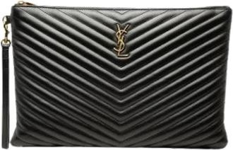 Saint Laurent Pre-owned Vintage Quilted Leather Clutch - Dames - Vintage Clutch - Zwart - ONE Size - Leer - Vintage
