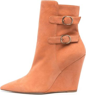 Generic Womens Wedge Heel Suede Ankle Boots,Sexy Pointed Toe Wedge High Heel Short Booties,Comfort Side Zipper Pull on Dress Shoes for Wedding Party & Formal 