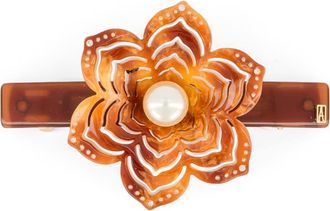 Alexandre de Paris Aphrodite Floral and Pearl Acetate Barette in Brown at Nordstrom