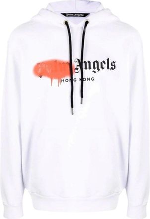 Palm Angels Hong Kong Sprayed Logo White Hoodie