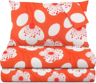 KASANOVA Completo letto matrimoniale corallo fiori bianchi