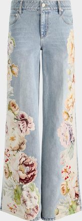 Alice & Olivia Amazing Floral Low-Rise Baggy Jeans