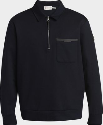 Moncler Men & apos;s Cotton Quarter-Zip Sweater with Leather-Trim Pocket