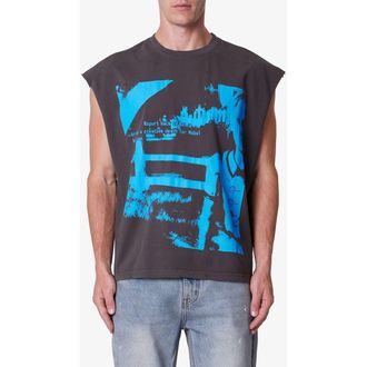 mnml Sleeveless Distressed Graphic Cutoff T-Shirt in Washed Black at Nordstrom, Size X-Small