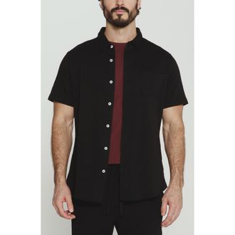 7 Diamonds Bennet Stripe Seersucker Short Sleeve Button-Up Shirt in Black at Nordstrom, Size X-Large