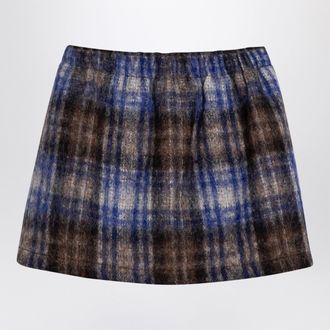Douuod Grey/Blue Wool Blend Checked Skirt