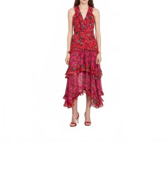 Saloni Jolie-B Midi Dress In 2351/2352-Magenta Rosebud/r