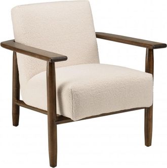 Macabane Sillón de tejido crudo rizado, estructura de madera y reposabrazos