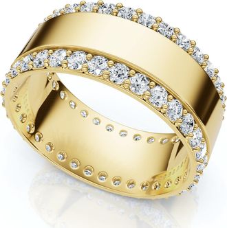 Pompeii3 1Ct Lab Grown Diamond Ring Mens Textured Wedding 8mm Band White or Yellow Gold