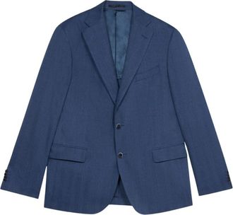 Brooks Brothers Marineblauwe Blazer van Virgin Wool en Linnen - Heren - Blazers - Blauw - L - Linnen - Jassen