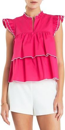 English Factory Ruffle Sleeve Tiered Cotton Top in Fuchsia at Nordstrom Rack, Size X-Small