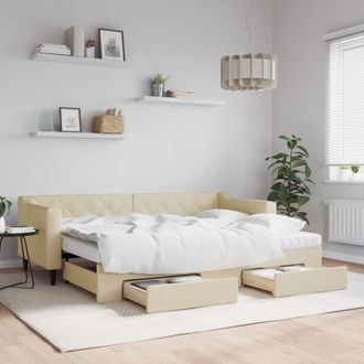 vidaXL Vidaxl - Sof&aacute; Cama Nido Con Cajones Tela Color Crema 80x200 Cm