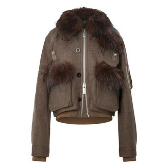 sacai Wool Melton Blouson - female - Sacai - Faux Fur & Shearling Jackets - Brown - L - Jackets