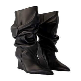 Balmain Womens Leather Wedge Ankle Boot Black Calfskin