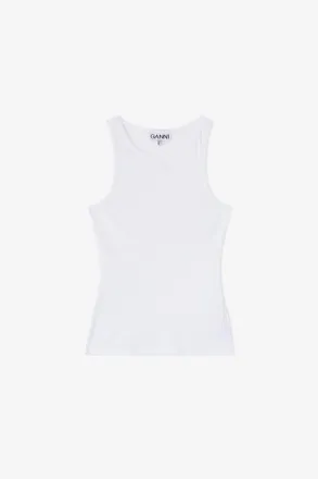 Ganni White Soft Cotton Rib Tank Top - Size XXS Organic