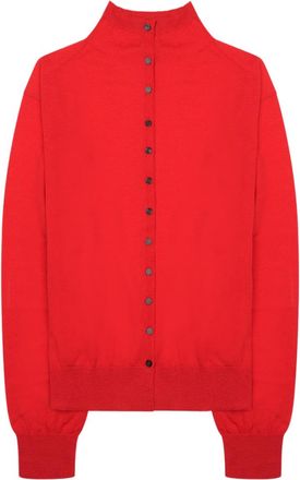 Alysi Vibrant Red High-Neck Merino Wool-Blend Sweater