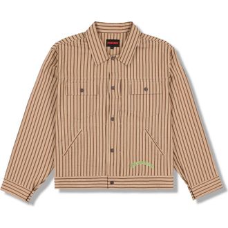 Pleasures Cat Mirror Stripe Cotton Trucker Jacket in Beige at Nordstrom, Size Xx-Large