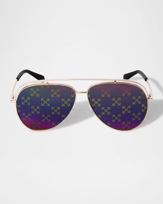 Off-white Mens Winner Arrow-Lens Metal Aviator Sunglasses