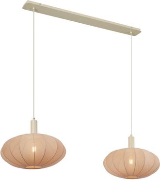 QAZQA Japandi Lámpara colgante Japandi beige con pantalla de tela 2 luces - Bida Textil /Acero Redonda Adecuado para led Max. 2 x 15 Watt - Qazqa