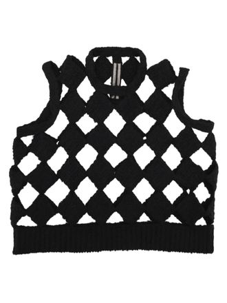 Rick Owens Black Cropped Lattice Cashmere-Silk Sweater