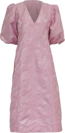 Ganni Ganni Puffsleeve Jacquard Midi Dress in Pink Polyester