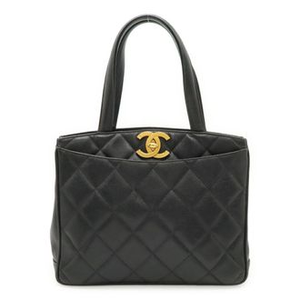 Chanel Black Grained Calfskin Handbag Tote Bag (Pre-Owned)