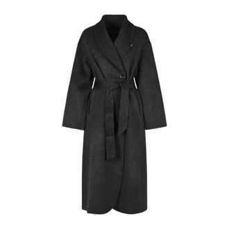 Emporio Armani Wollen jas met streepdessin - Dames - Mantels - Grijs - Maat: 2XS Wol
