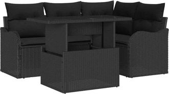 vidaXL Garden Sofa Set with Cushion Manual 5 pcs Black Poly Rattan vidaXL