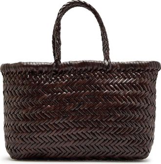 Dragon Diffusion Mini Flat Gora Woven Leather top Handle bag - Dark Brown - One Size