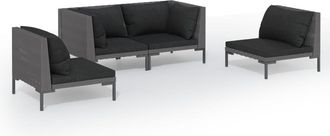 vidaXL 4 Pcs Conj. Garden Lounge Con Cojines Mimbre Pe Gris Gris - 345477