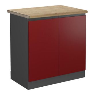 Vicco Armario Bajo Para Fregadero R-line, Rojo, 80 Cm, Et Roble