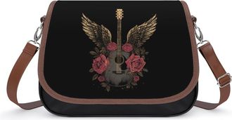 Generic Rock Guitar with Rose Wings Fashion Womens Crossbody Bags Novelty Handbag Shoulder Bag Purse