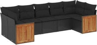 vidaXL Set De Comedor De Jard&iacute;n 7 Pzas Y Cojines Rat&aacute;n Sint&eacute;tico Negro Vidaxl