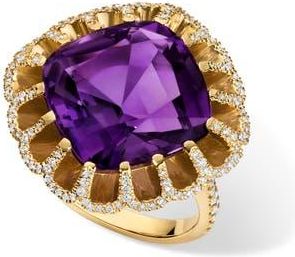 Mindi Mond Floating Amethyst & Diamond Pav&eacute; Cocktail Ring in 18K Yellow Gold at Nordstrom, Size 7
