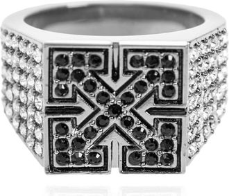 Off-white Bling Strass Pijl Zegelring - Heren - Ringen - Grijs - 62 MM - Accessoires