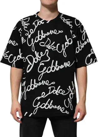 Dolce & Gabbana Mens Black Logo Print Cotton Crew Neck T-Shirt
