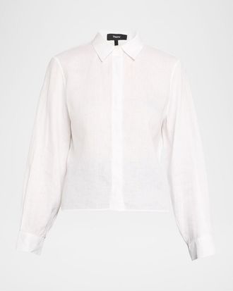 Theory Button-Front Linen Shirt