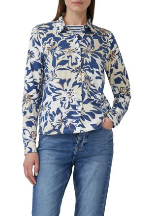 s.Oliver Hemdbluse S.OLIVER, Damen, Gr. 36, weiss (sanftes wei&szlig; blau), Jersey, Obermaterial: 95% Baumwolle, 5% Elasthan, bedruckt, regular fit taillenbedeckt, 