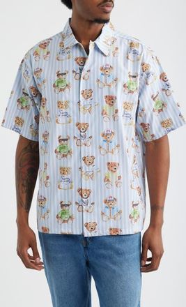 Market Stripe Teddy Graphic Button-Up Shirt in Blue Multi at Nordstrom, Size Xx-Large