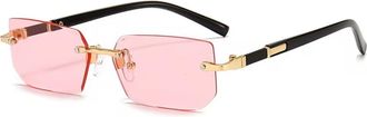 Generic Rimless Rectangle Sunglasses, Y2K Fashion, Multiple Colours, Gold Metal Frame, Lightweight 20g (Clear Pink)