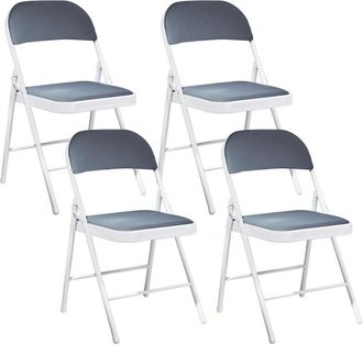 Beliani Conjunto De 4 Sillas Plegables Estructura De Metal Blanco Asiento Y Respaldo Acolchados Gris Oscuro Sparks